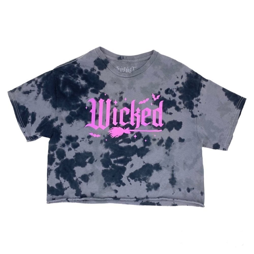 Spirit Tie Dye Wicked Cotton Cropped T Shirt Gray Sz M